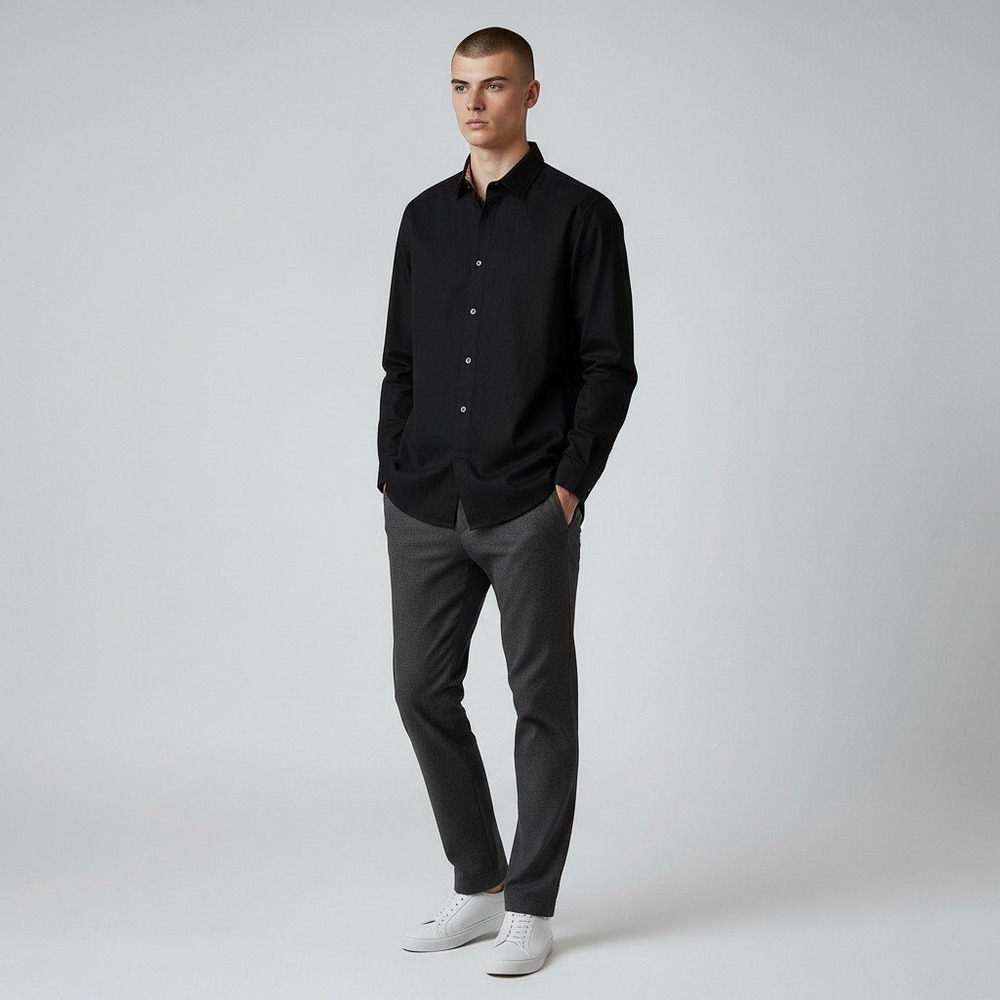 Burberry London Button Up Shirt Mens Medium Black Long Sleeve Nova Check Trim